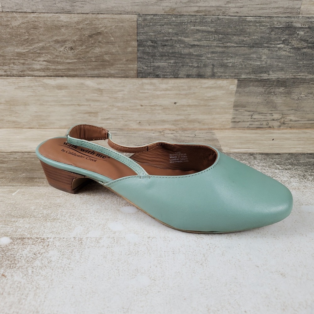 Coldwater Creek Josie Womens Pumps Sz 10 Frosted Thyme Leather Slingback Block